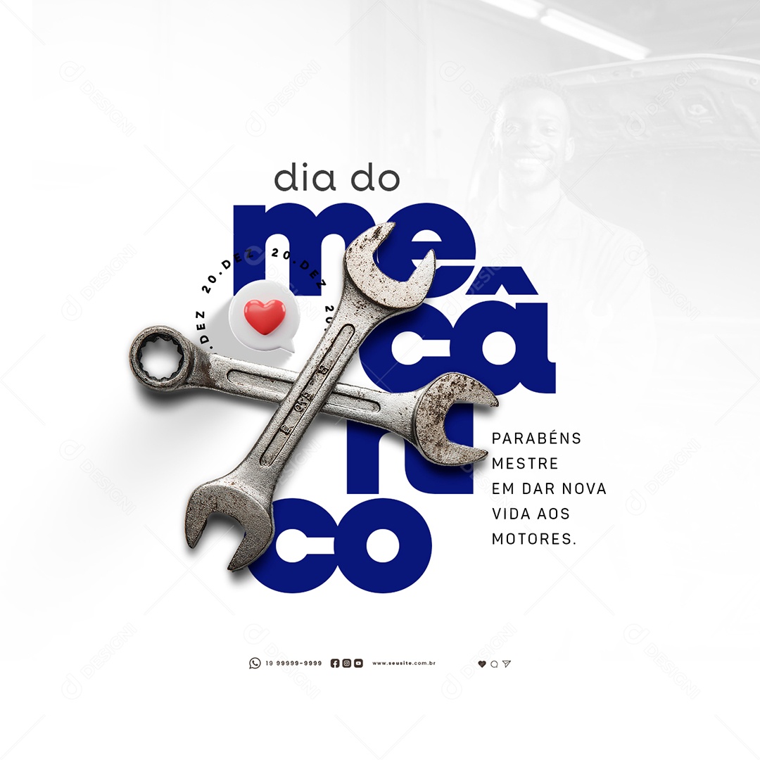 Dia do Mecânico 20 de Dezembro Parabéns Mestre Social Media PSD Editável