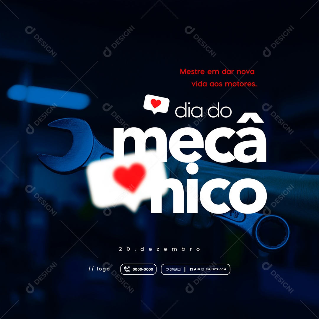 Dia do Mecânico 20 de Dezembro Mestre em Dar Nova Vida aos Motores Social Media PSD Editável