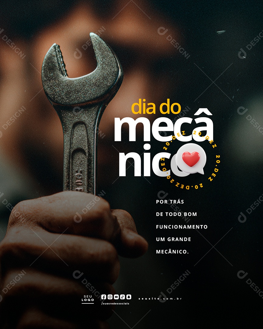 Dia do Mecânico 20 de Dezembro Social Media PSD Editável