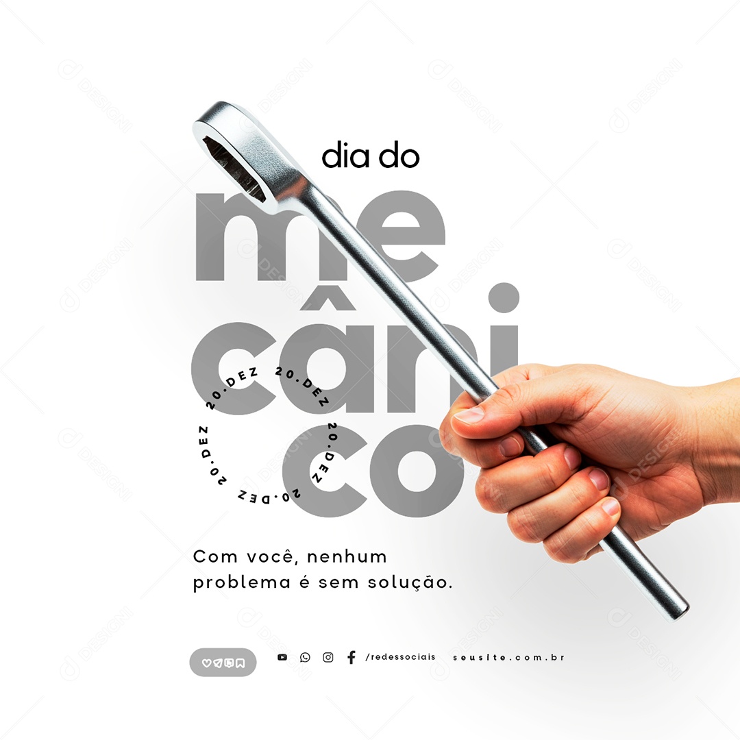 Dia do Mecânico 20 de Dezembro Com Você Nenhum Problema é Sem Solução Social Media PSD Editável