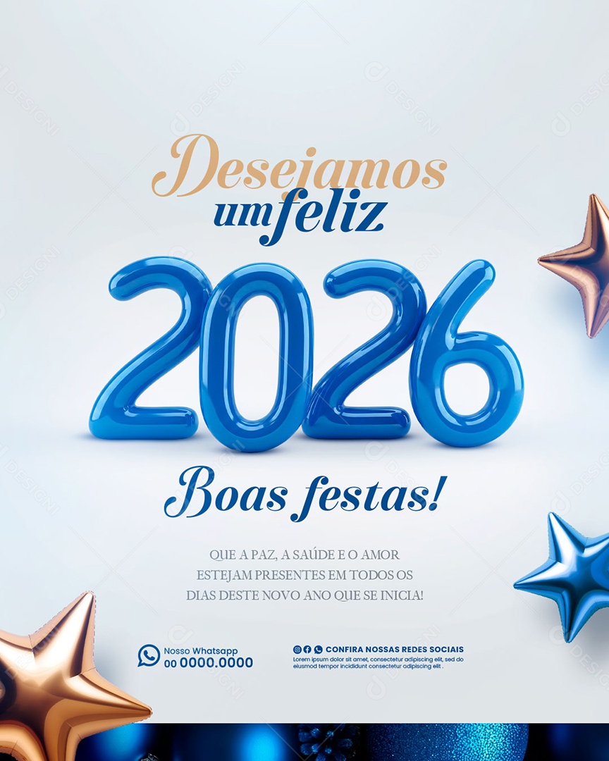 Feliz Ano Novo 2026 01 de Janeiro Social Media PSD Editável