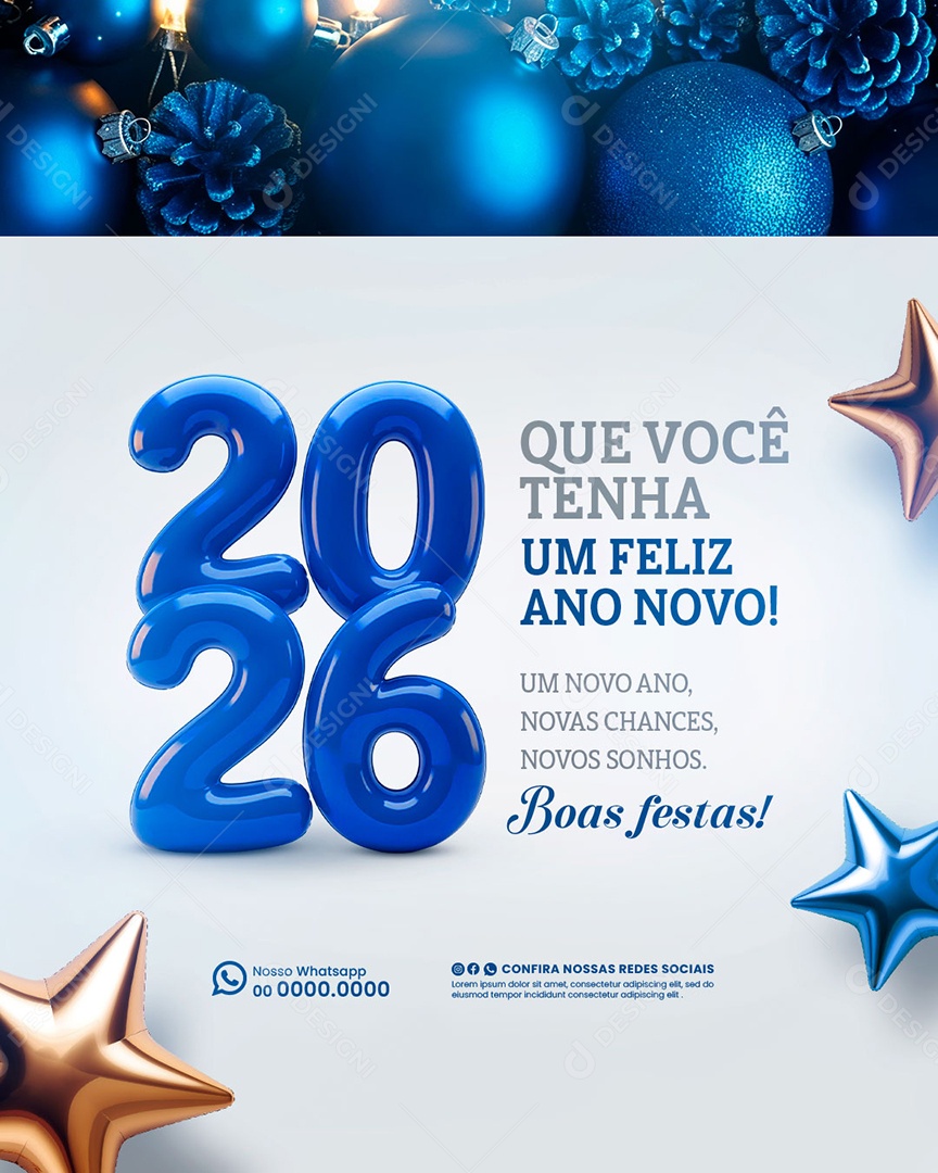 Feliz Ano Novo 2026 01 de Janeiro Social Media PSD Editável