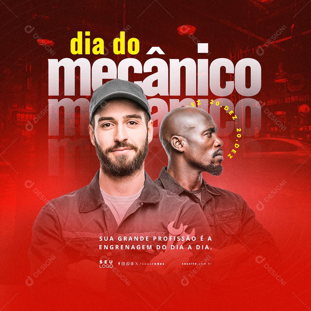 Dia do Mecânico 20 de Dezembro Sua Grande Profissão Social Media PSD Editável