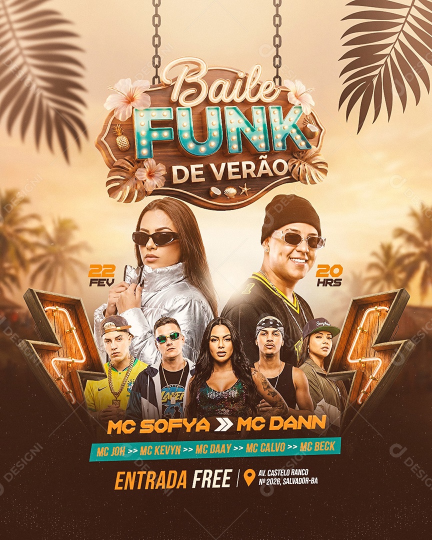 Flyer Baile Funk De Verão Social Media Feed PSD Editável