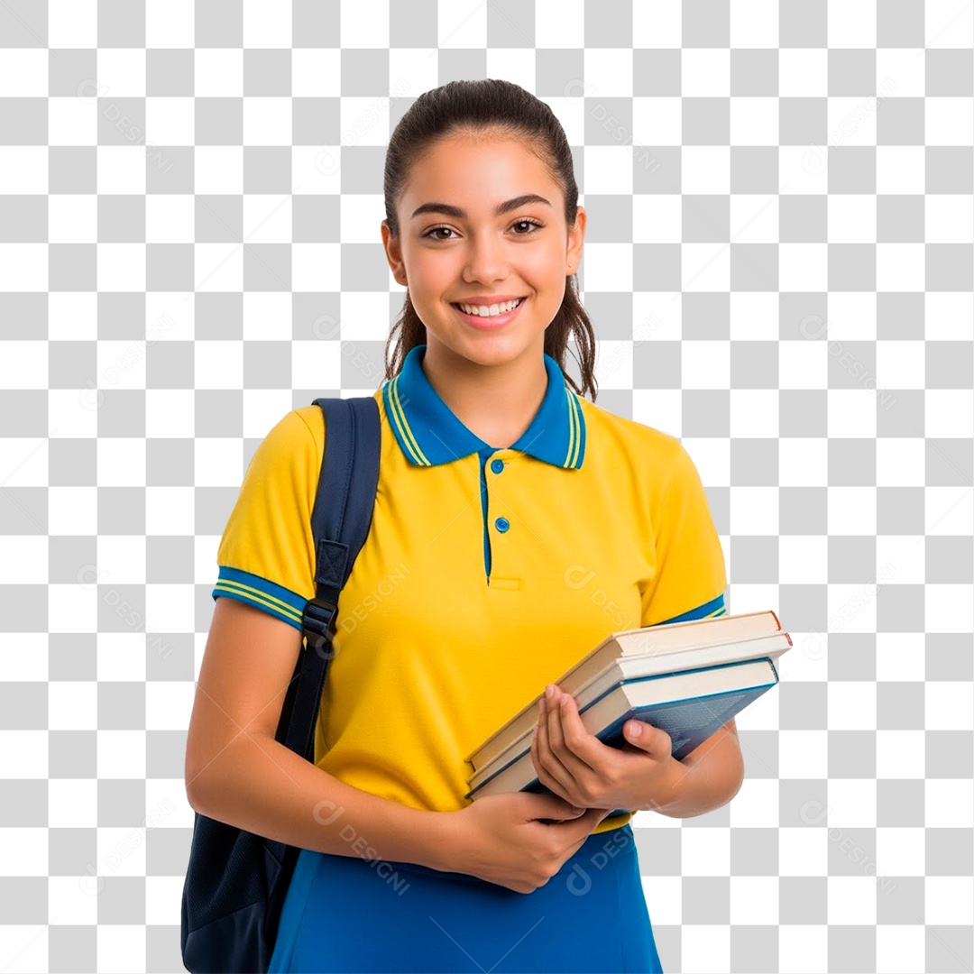 Jovem Garota Segurando Livros PNG Transparente