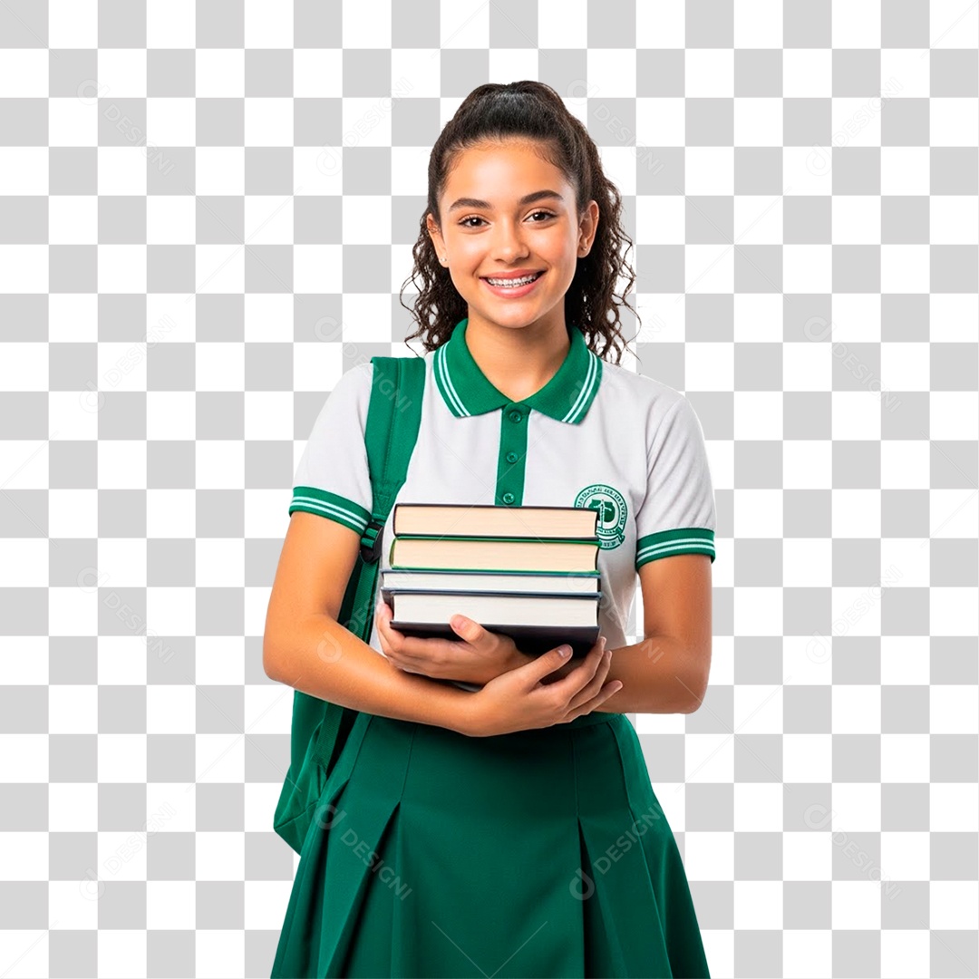Jovem Garota Segurando Livros PNG Transparente