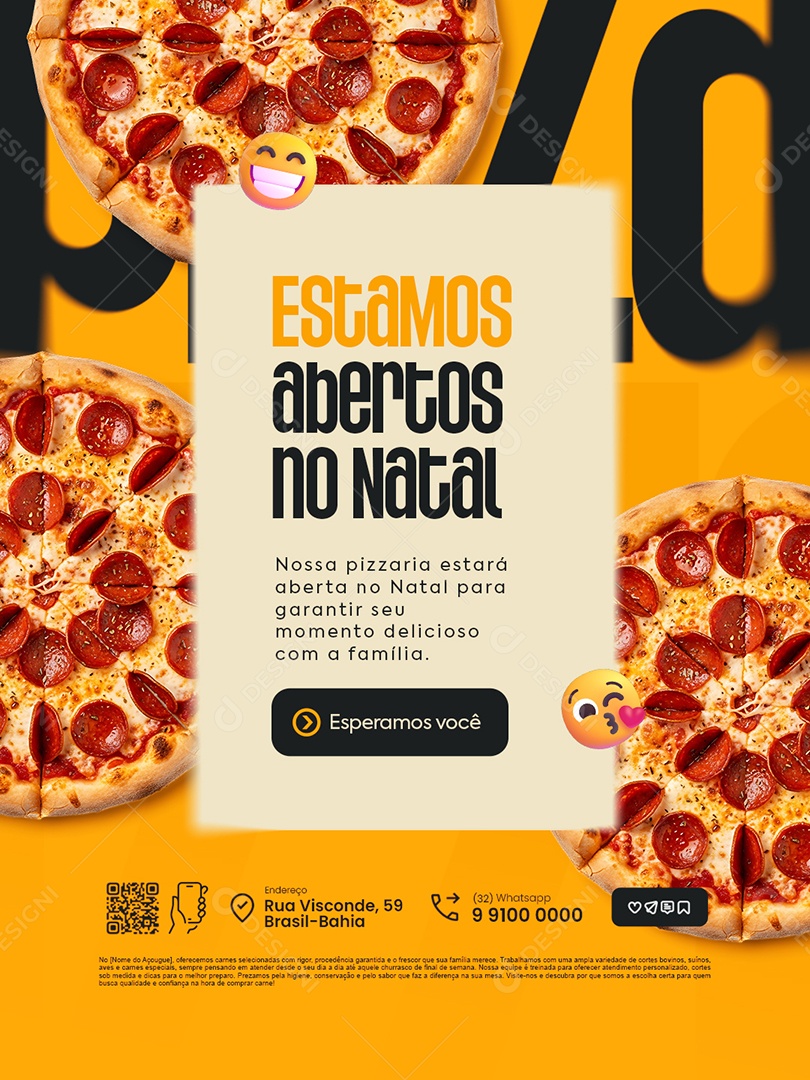 Pizzaria Aviso Estamos Abertos no Natal Social Media PSD Editável