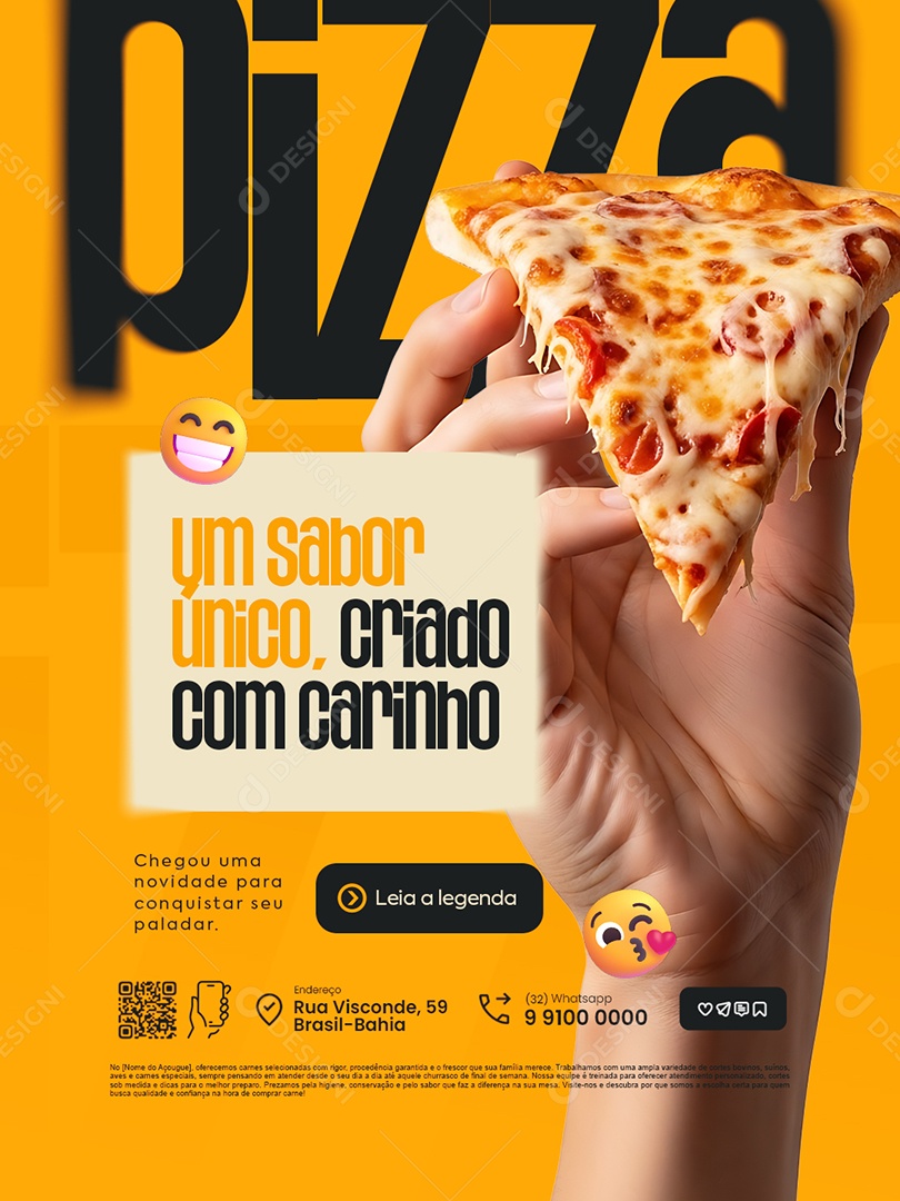 Pizzaria Um Sabor Único Criado com Carinho Social Media PSD Editável