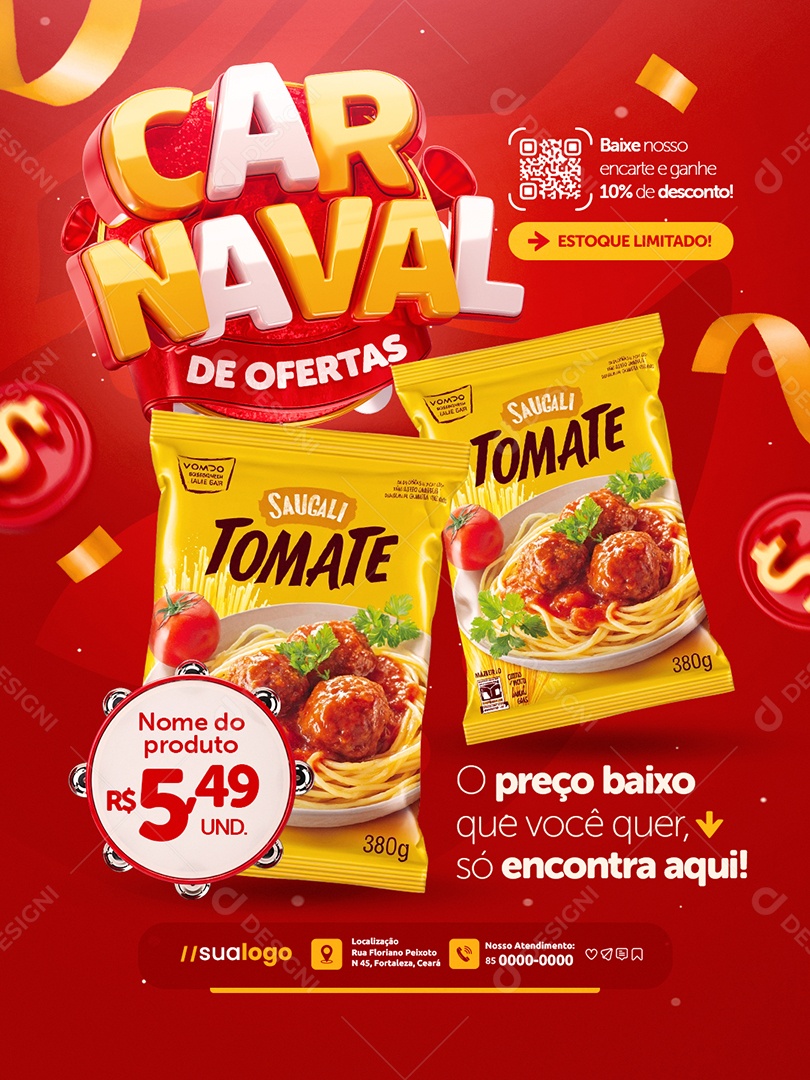 Carnaval de Ofertas Supermercado Estoque Limitado Social Media PSD Editável