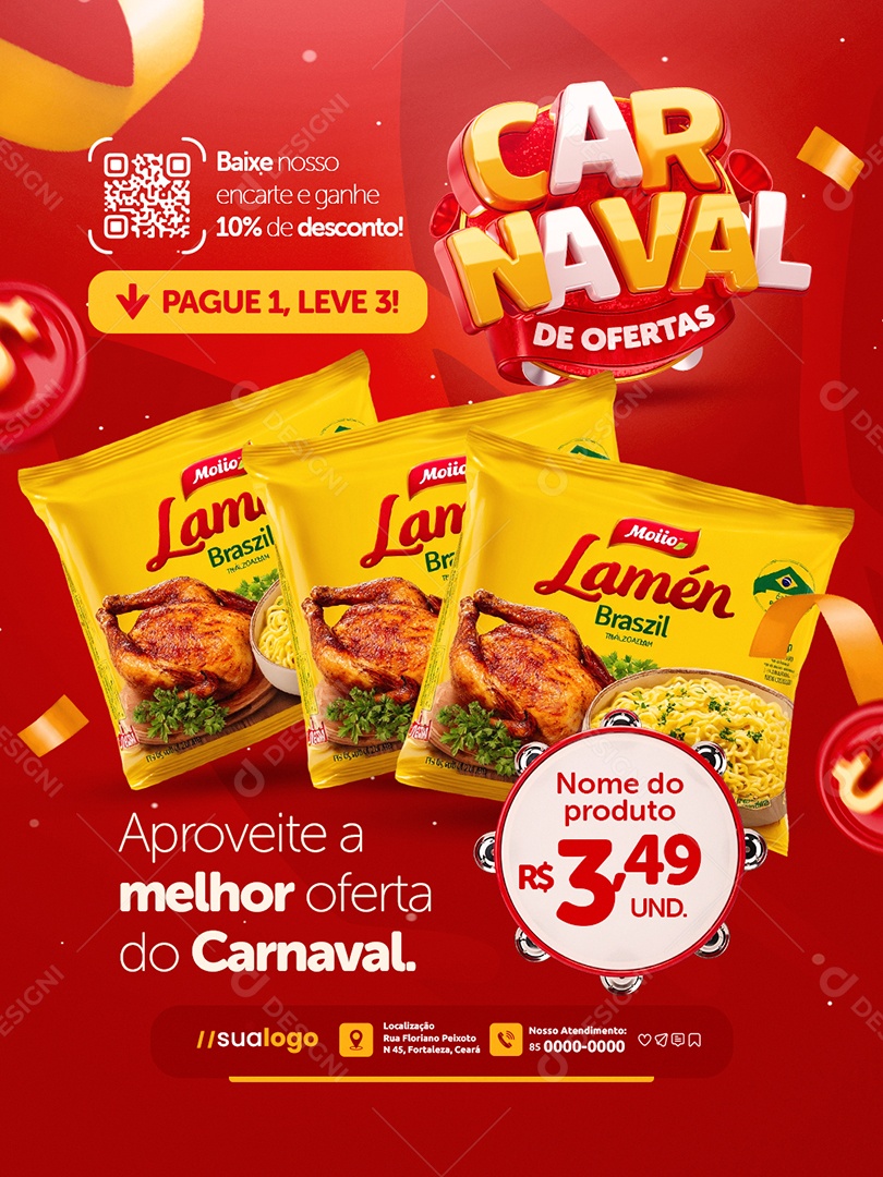 Carnaval de Ofertas Supermercado Pague Um Leve Três Social Media PSD Editável