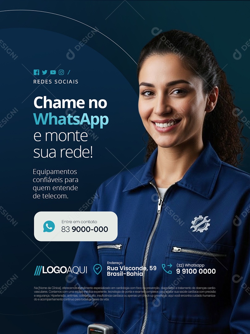 Telecom Chame no WhatsApp Social Media PSD Editável