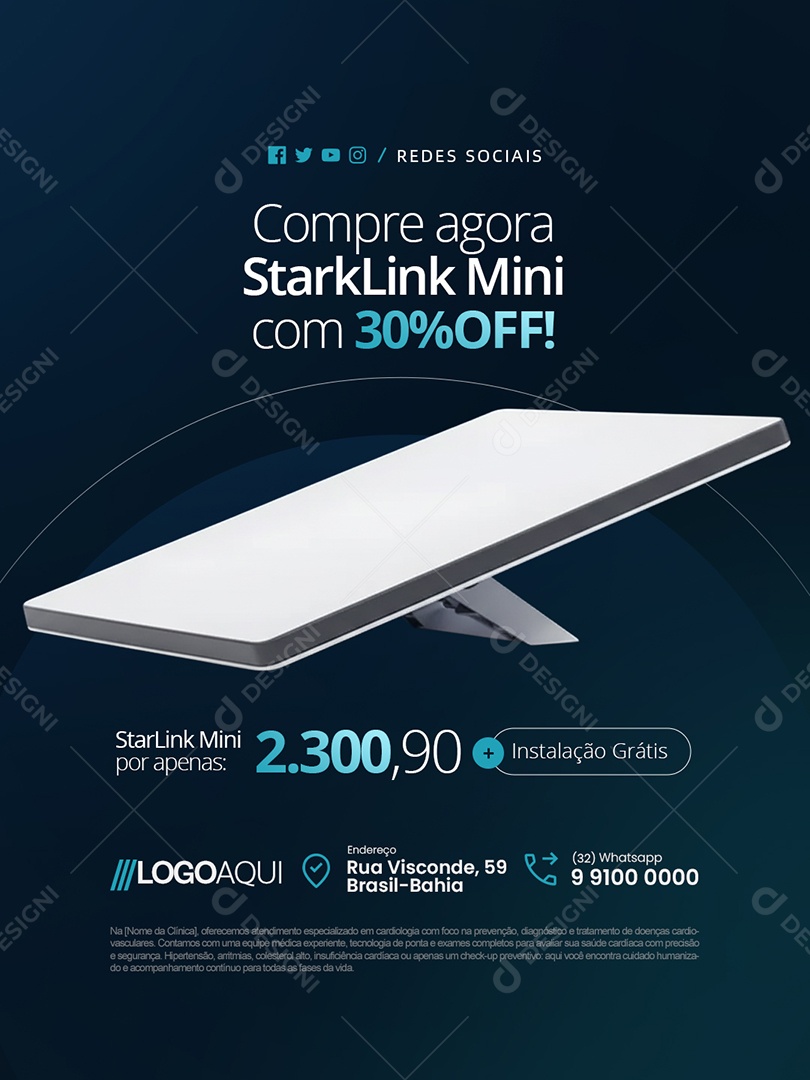 Telecom Compre Agora Starlink Mini com 30% Off Social Media PSD Editável