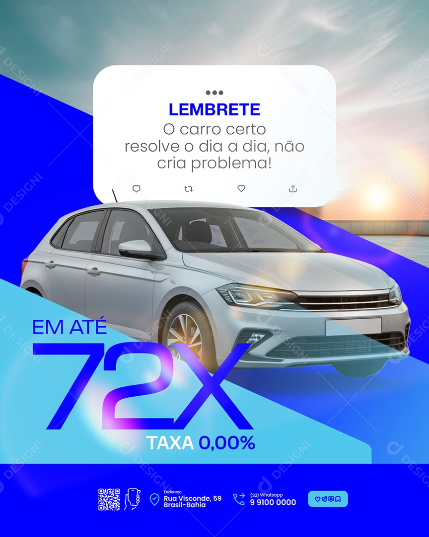 Concessionária Lembrete O Carro Certo Resolve o Dia a Dia Social Media PSD Editável