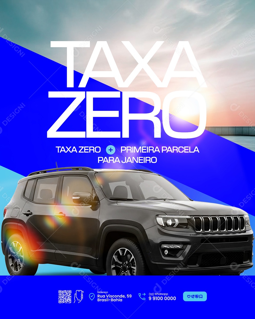 Concessionária Taxa Zero Primeira Parcela para Janeiro Social Media PSD Editável
