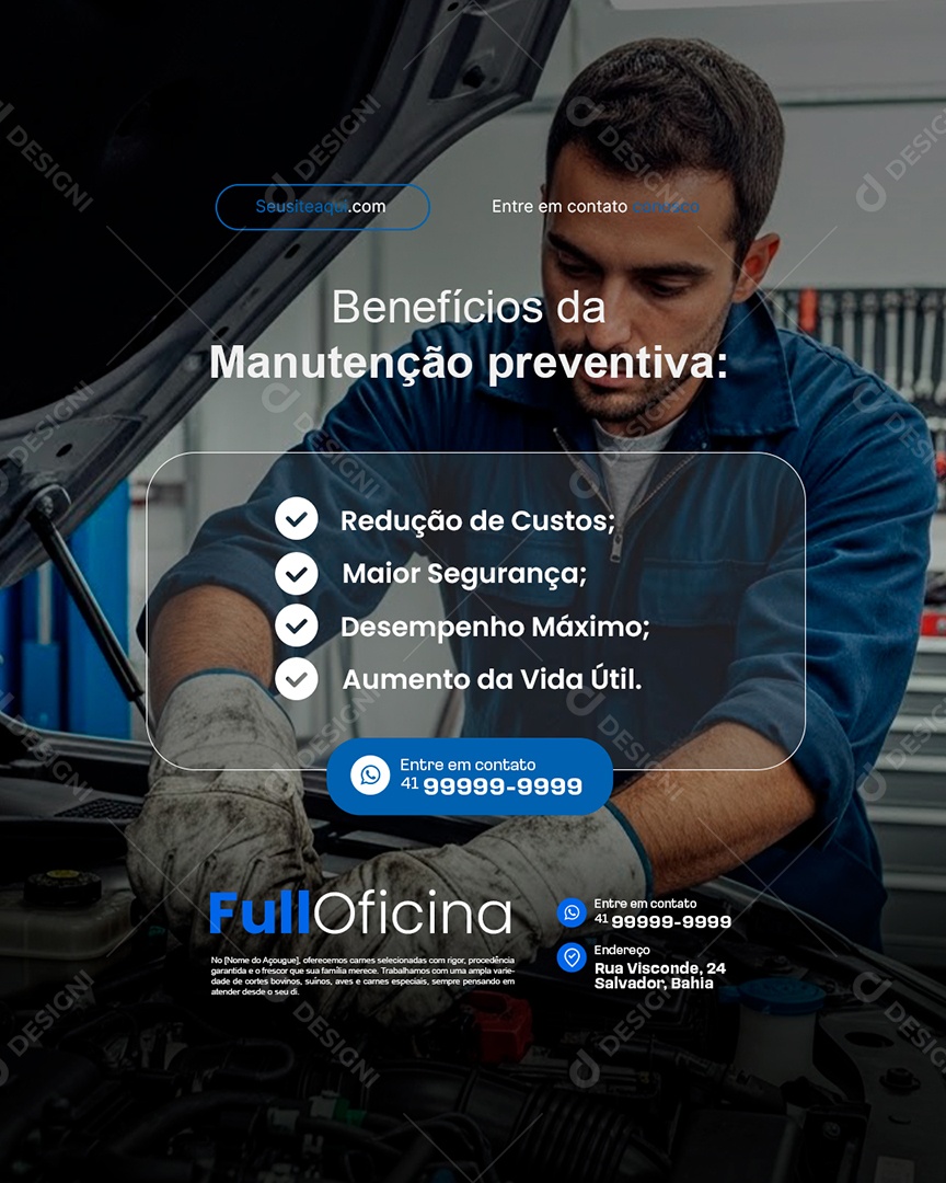 Oficina Mecânica Benefícios da Manutenção Preventiva Social Media PSD Editável