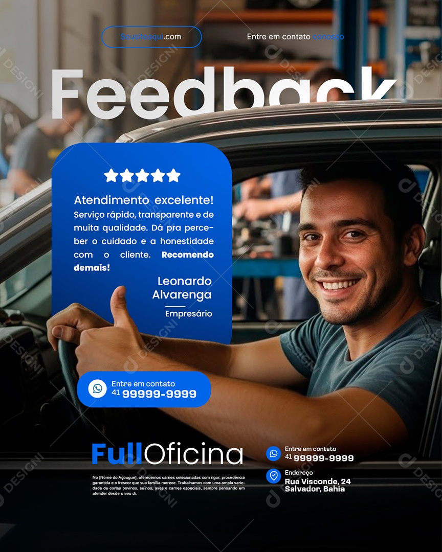 Oficina Mecânica Feedback Atendimento Excelente Social Media PSD Editável