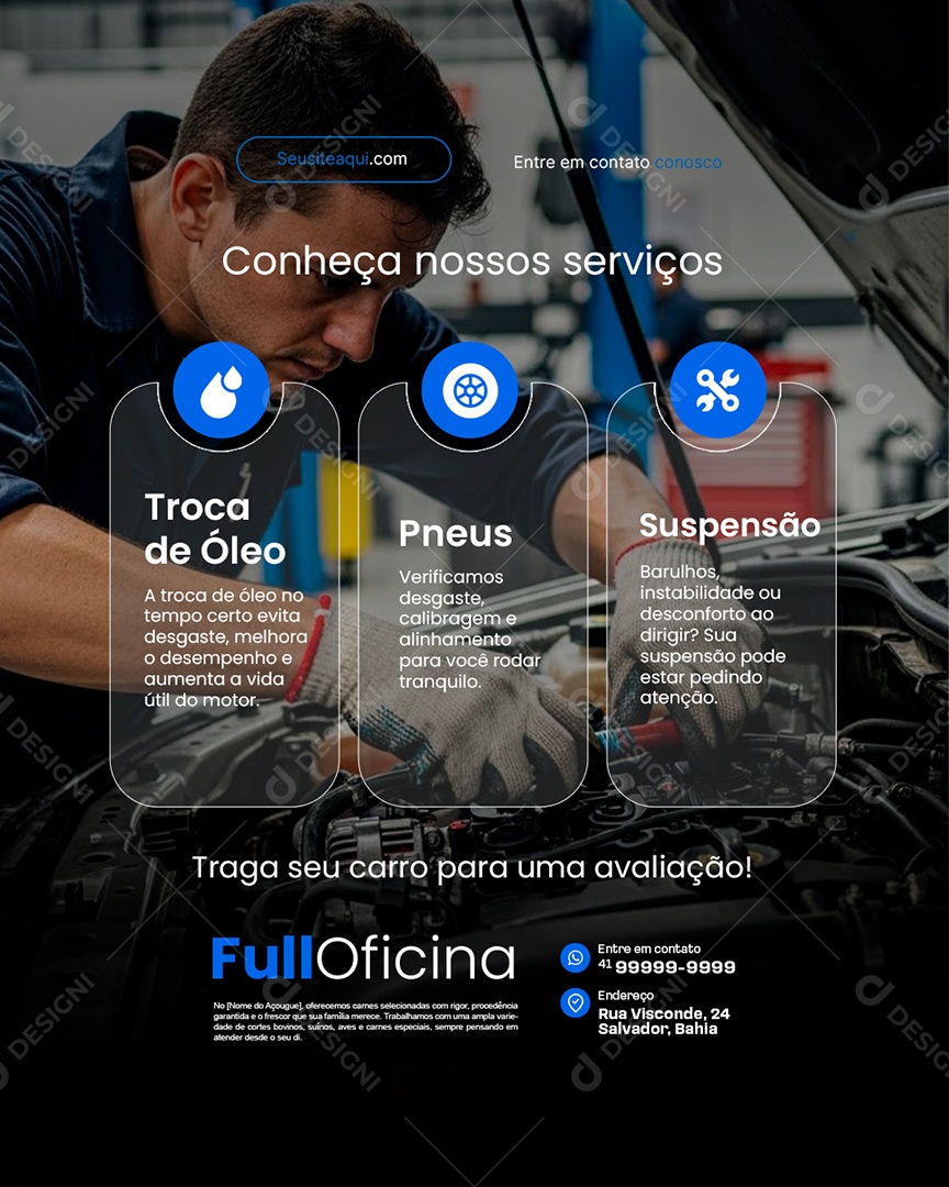 Oficina Mecânica Conheça Nossos Serviços Social Media PSD Editável