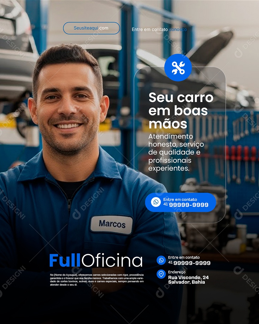 Oficina Mecânica Seu Carro em Boas Mãos Social Media PSD Editável