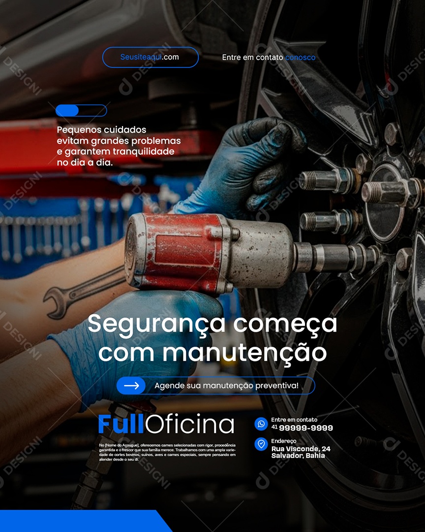 Oficina Mecânica Segurança Começa com Manutenção Social Media PSD Editável