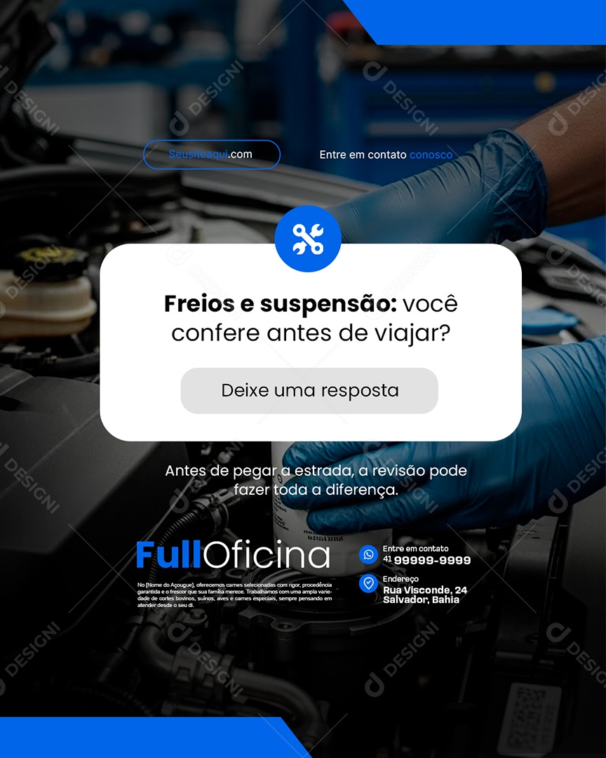 Oficina Mecânica Freios e Suspensão Você Confere Antes de Viajar Social Media PSD Editável