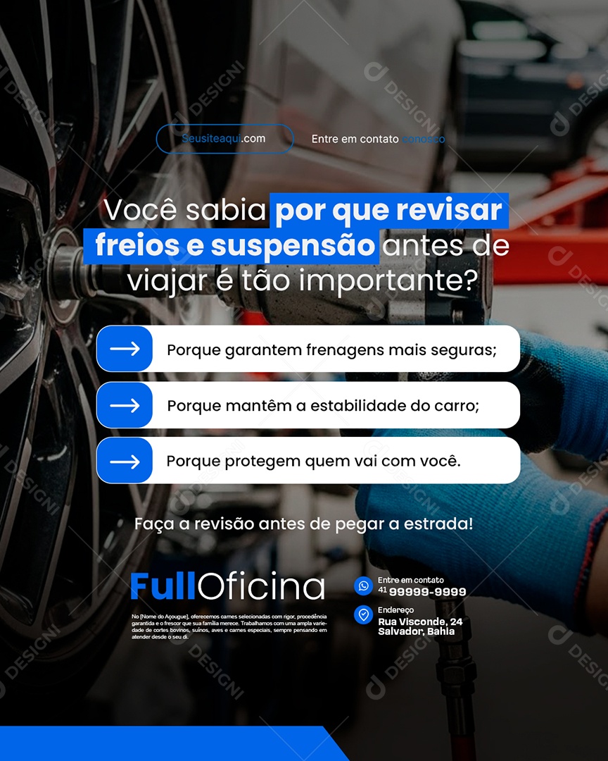 Oficina Mecânica Você Sabia Por Que Revisar Freios e Suspensão Social Media PSD Editável