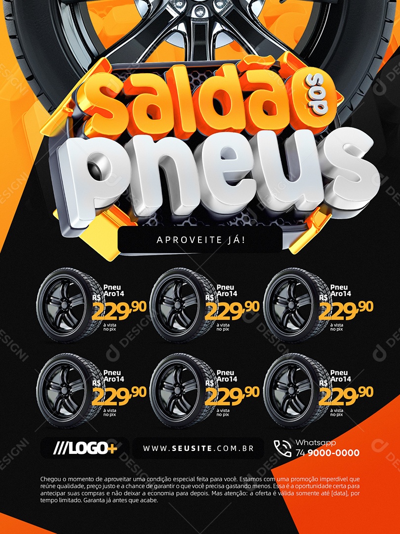 Saldão dos Pneus Encarte Aproveite Já Pneu Aro 16 Social Media PSD Editável