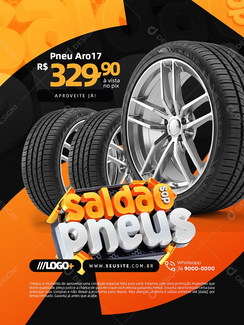 Saldão dos Pneus Aprovei Já Pneu Aro 17 Social Media PSD Editável