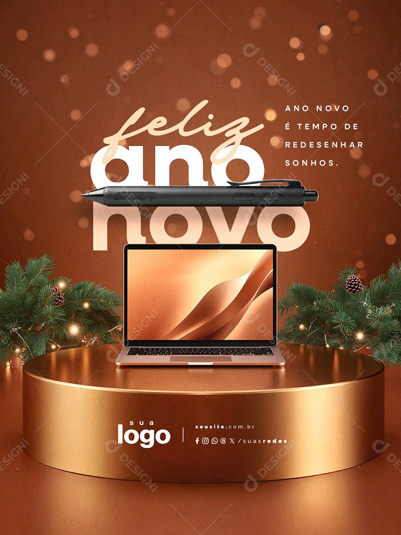 Feliz Ano Novo 01 de Janeiro Designer Gráfico Ano Novo é Tempo de Redesenhar Social Media PSD Editável