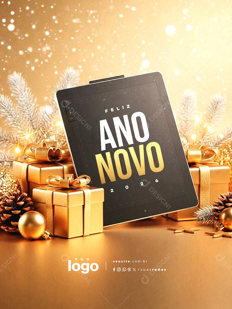 Feliz Ano Novo 01 de Janeiro Designer Gráfico Social Media PSD Editável