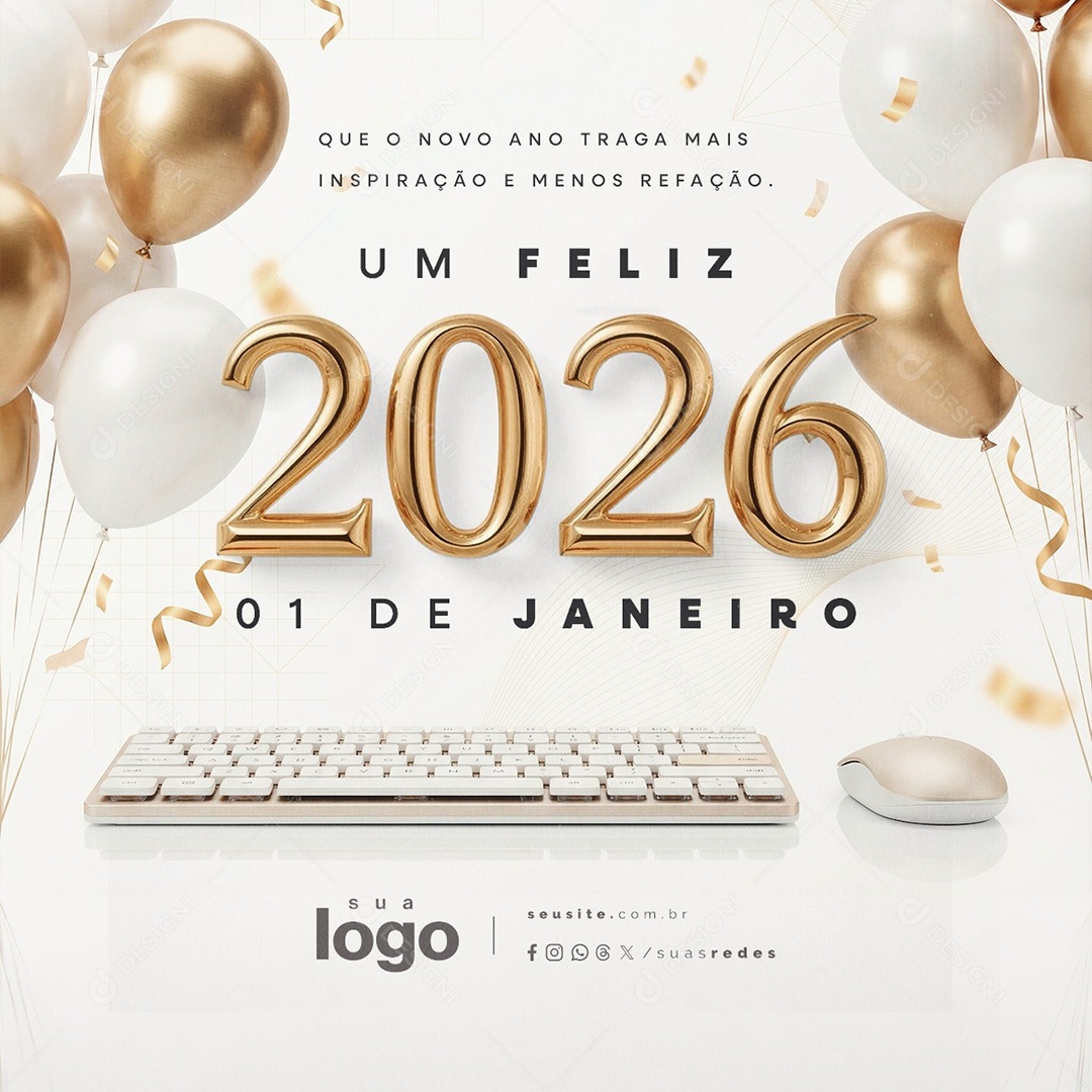 Um Feliz 2026 Ano Novo 01 de Janeiro Designer Gráfico Social Media PSD Editável