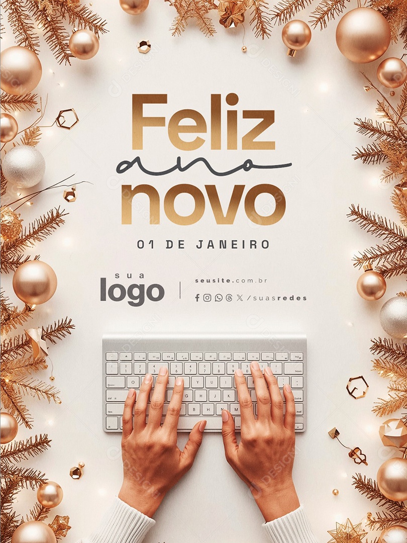 Feliz Ano Novo 01 de Janeiro Designer Gráfico Social Media PSD Editável