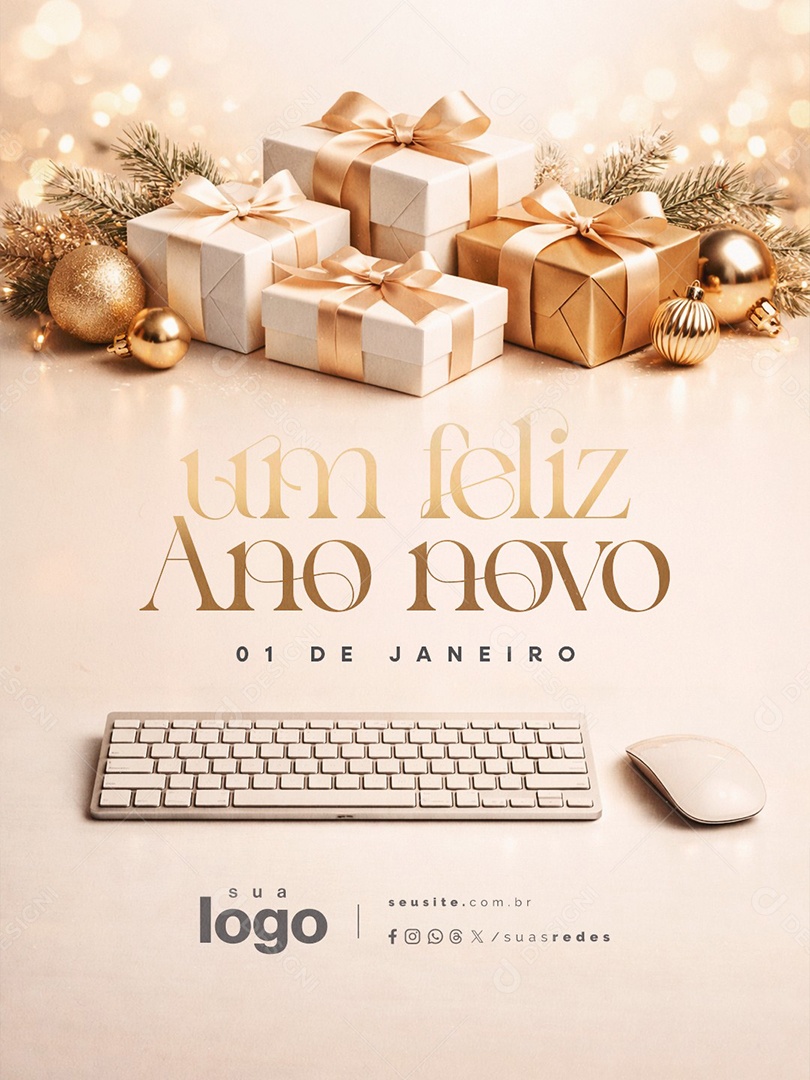 Um Feliz Ano Novo 01 de Janeiro Designer Gráfico Social Media PSD Editável