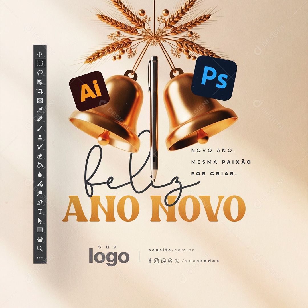 Feliz Ano Novo 01 de Janeiro Designer Gráfico Novo Ano Mesma Paixão Social Media PSD Editável