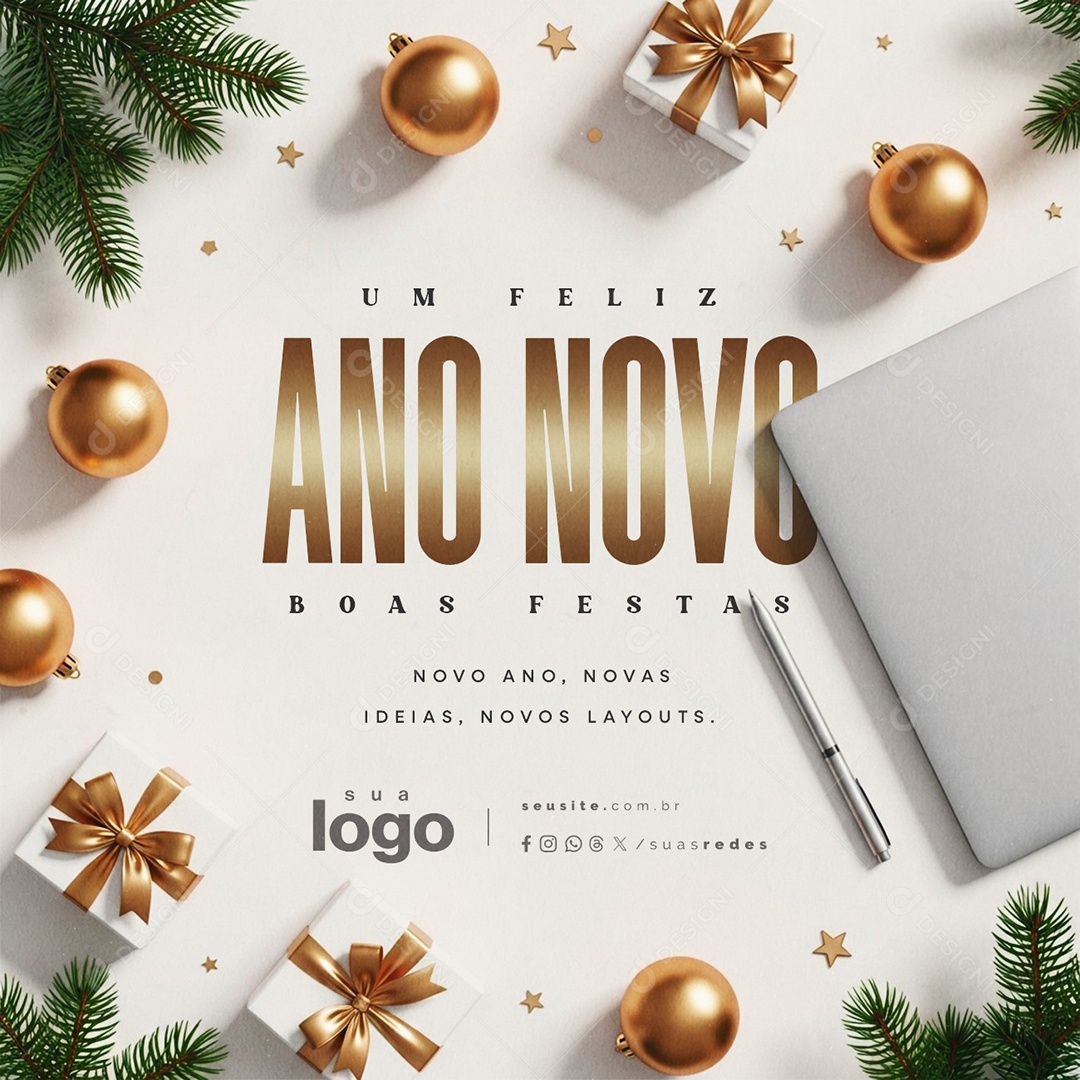Um Feliz Ano Novo 01 de Janeiro Designer Gráfico Boas Festas Social Media PSD Editável