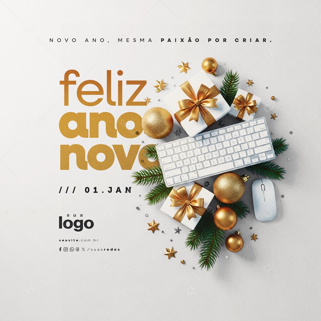 Feliz Ano Novo 01 de Janeiro Designer Gráfico Novo Ano Social Media PSD Editável