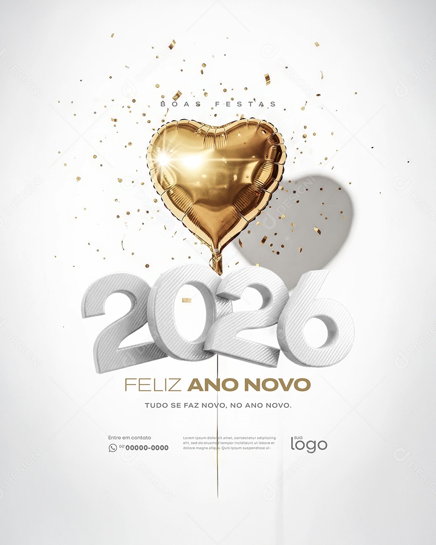 Feliz Ano Novo 2026 Réveillon Social Media PSD Editável