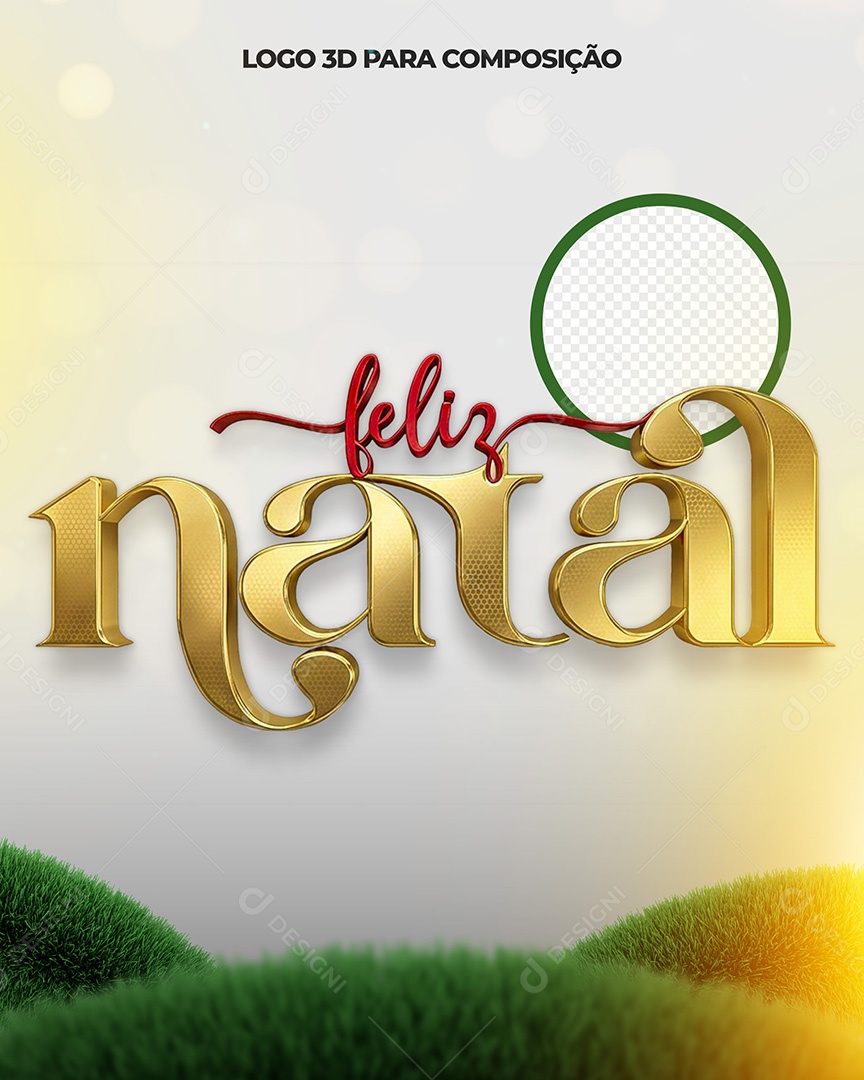 Feliz Natal Texto 3D Dourado e Vermelho para Composição PSD