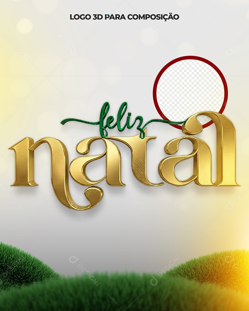 Feliz Natal Texto 3D Dourado e Verde para Composição PSD