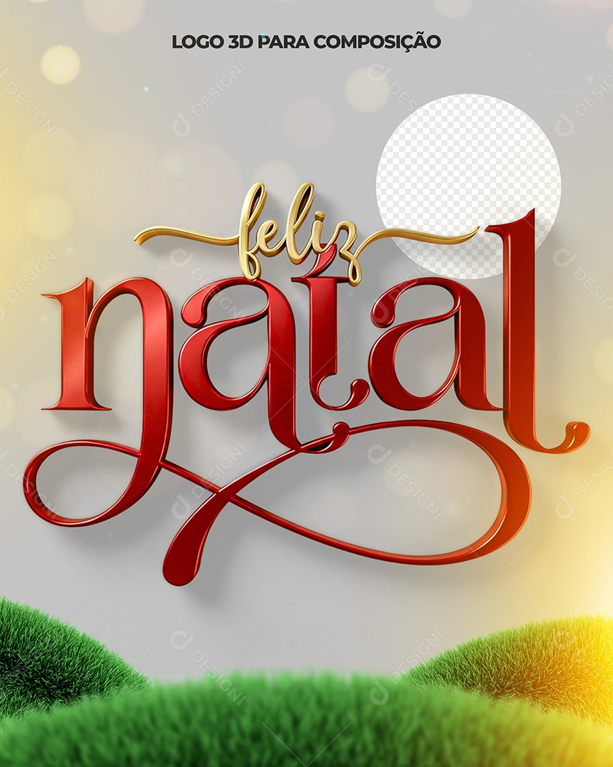 Feliz Natal Texto 3D Dourado e Vermelho para Composição PSD