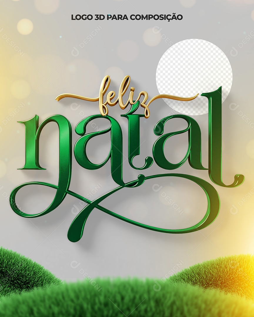 Feliz Natal Texto 3D Dourado e Verde para Composição PSD
