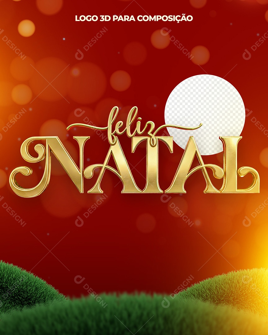 Feliz Natal Texto 3D Dourado para Composição PSD