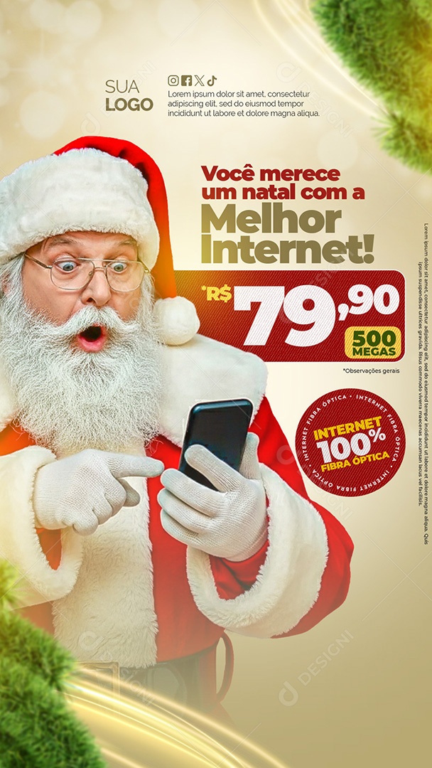 Story Você Merece Um Natal com a Melhor Internet 100% Fibra Óptica Social Media PSD Editável