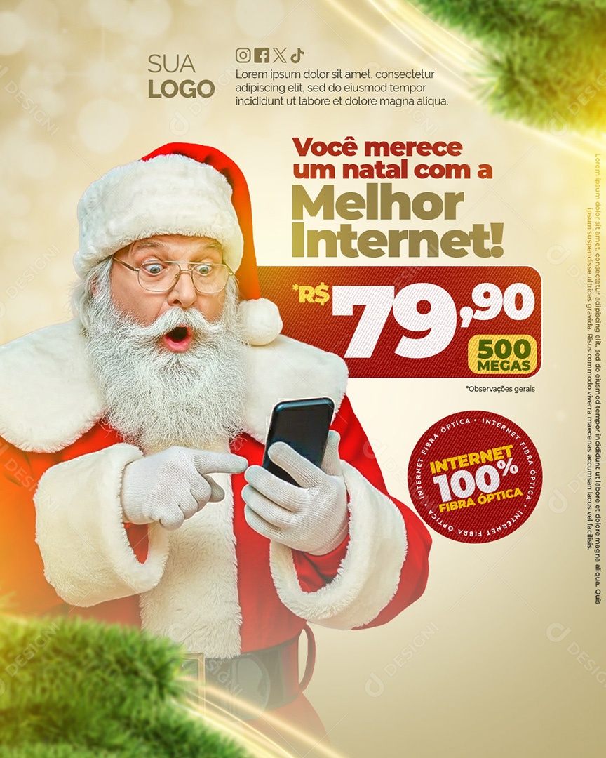 Você Merece Um Natal com a Melhor Internet 100% Fibra Óptica Social Media PSD Editável