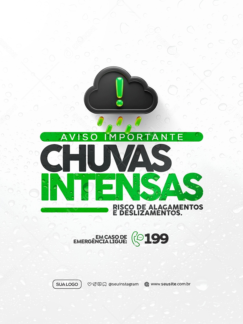 Alerta De Chuvas Intensas Social Media PSD Editável