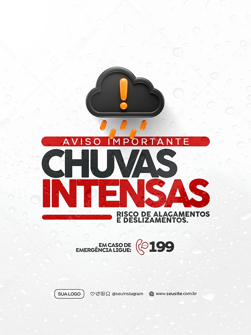 Alerta De Chuvas Intensas Social Media PSD Editável