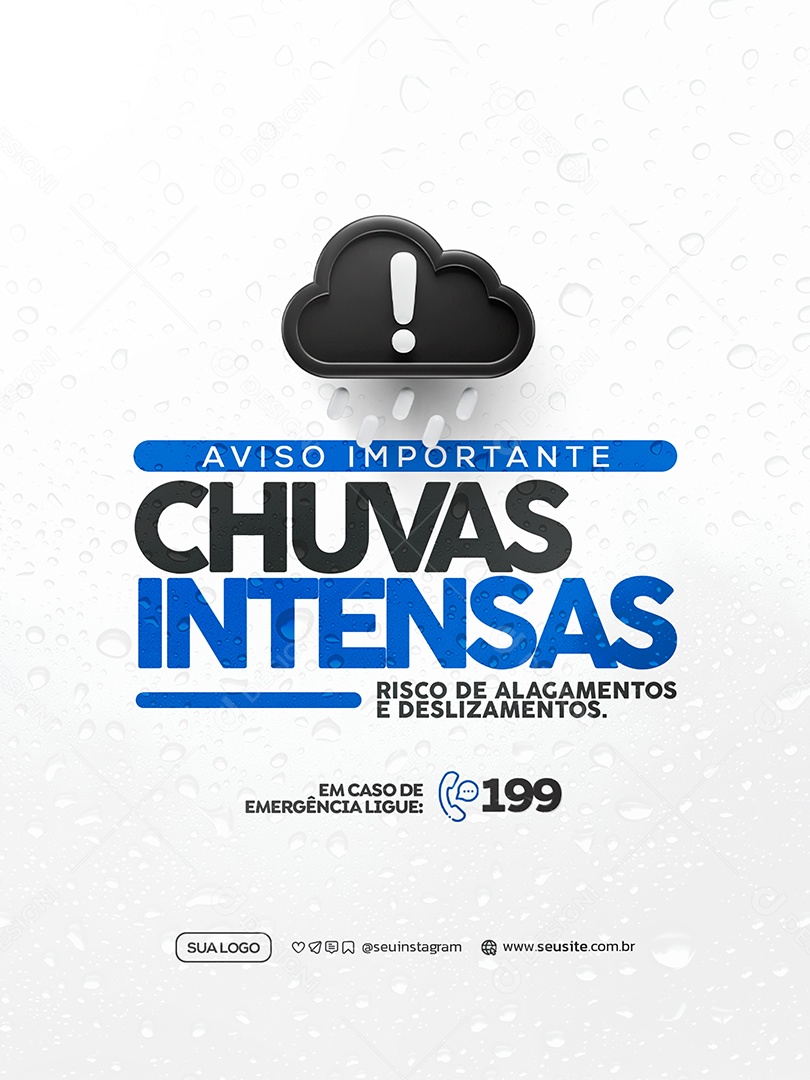 Alerta De Chuvas Intensas Social Media PSD Editável