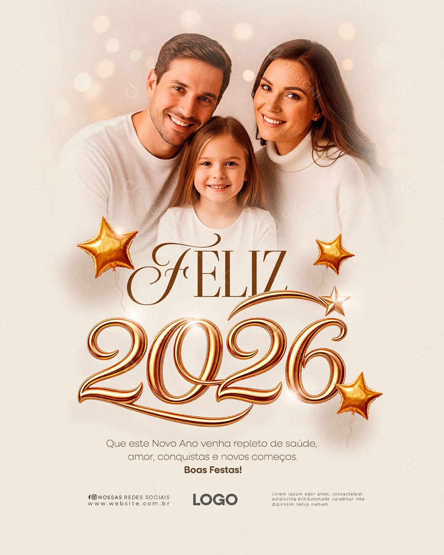 Feliz Ano Novo 2026 01 de Janeiro Social Media PSD Editável