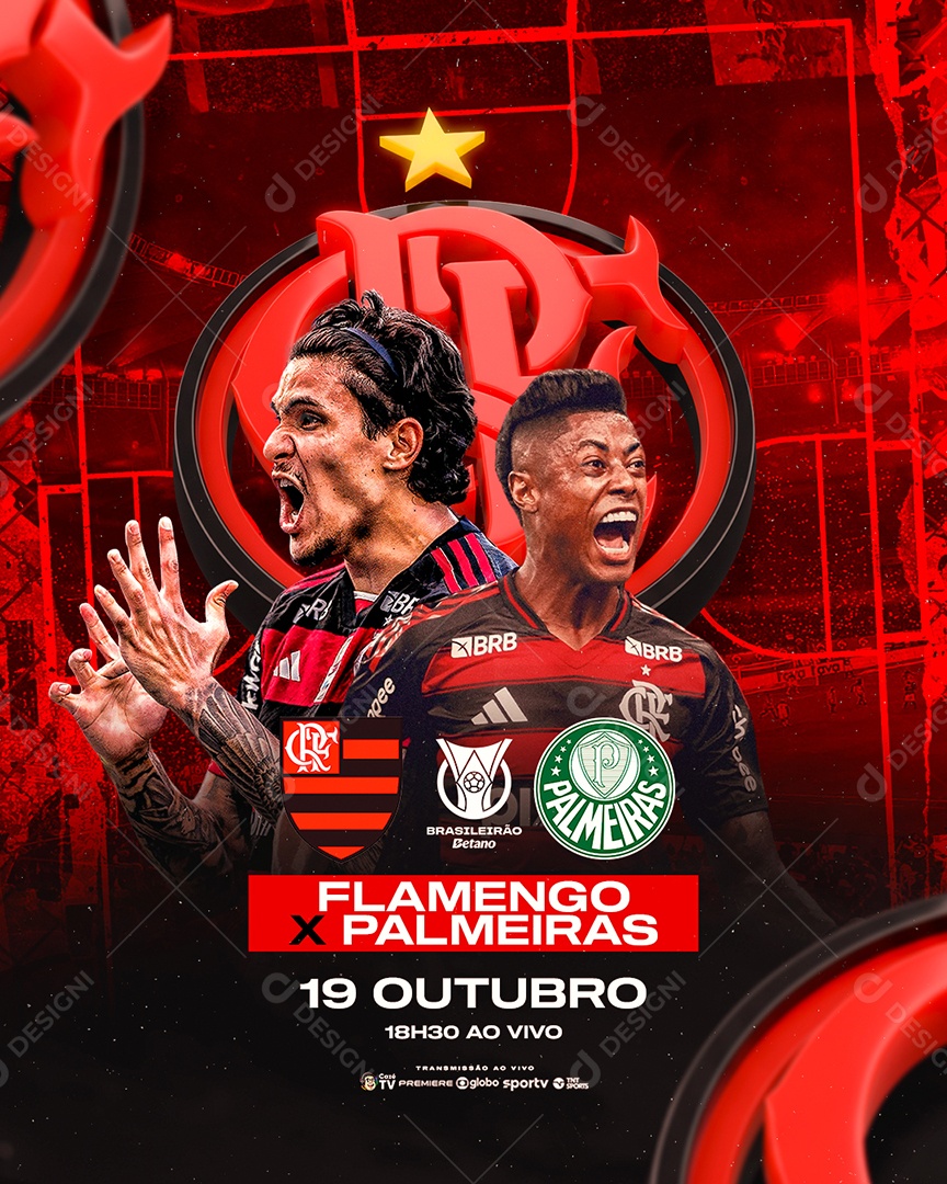 Brasileirão Flamengo x Palmeiras Social Media PSD Editável