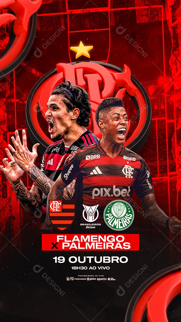Story Brasileirão Flamengo x Palmeiras Social Media PSD Editável