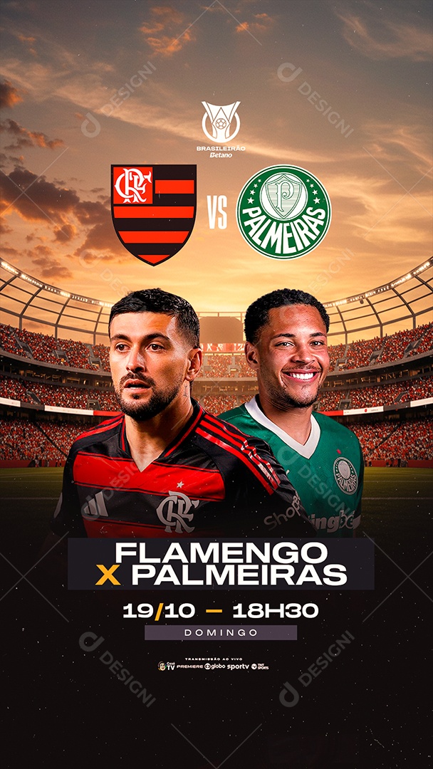 Story Brasileirão Flamengo x Palmeiras Social Media PSD Editável